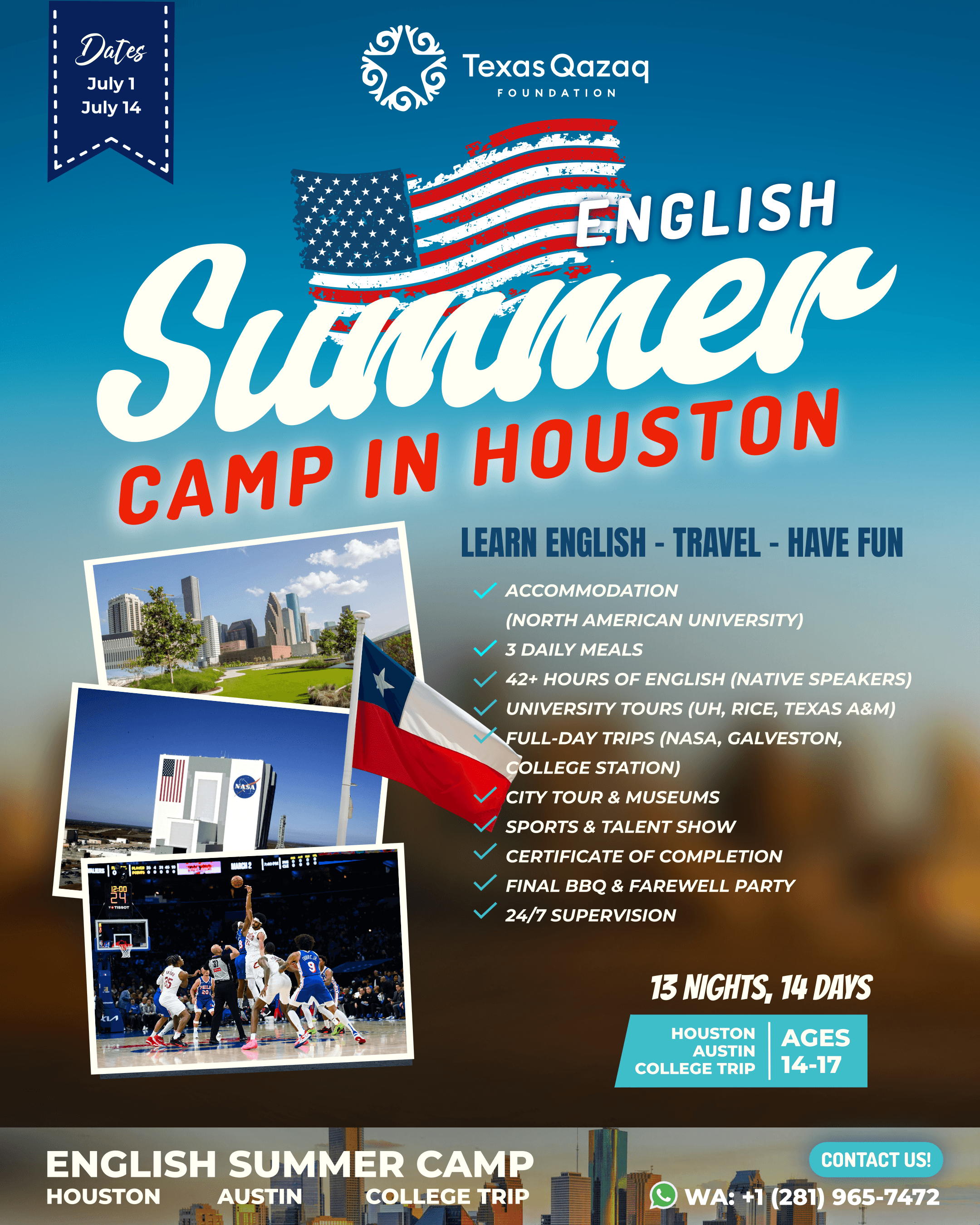 English Immersion Summer Camp in Houston for International Teens Organized by Texas Qazaq Foundation